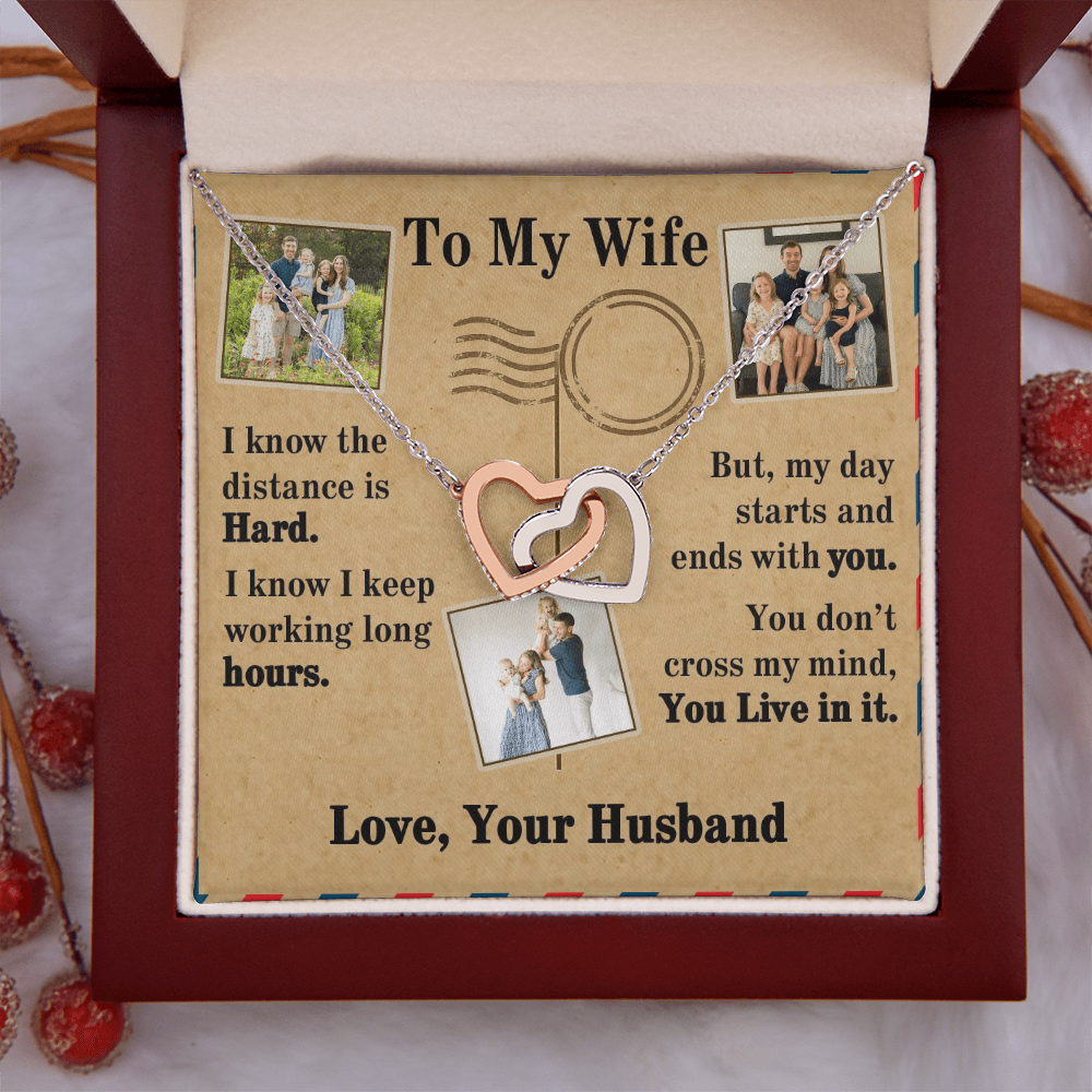 To My Wife Interlocking Hearts Necklace With 3 Photos