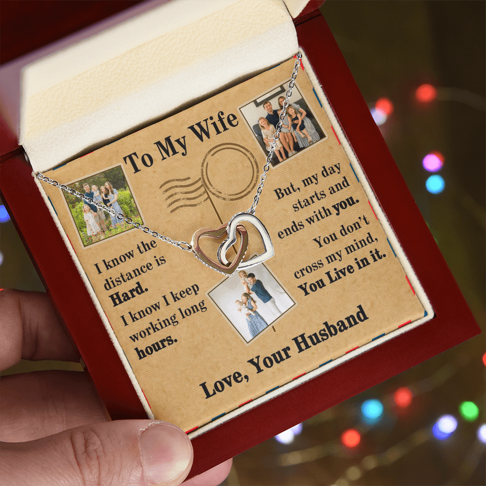 To My Wife Interlocking Hearts Necklace With 3 Photos