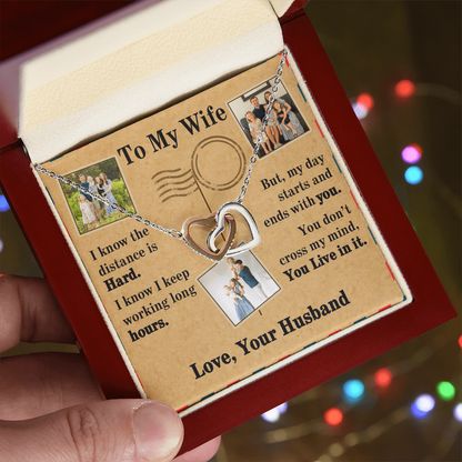 To My Wife Interlocking Hearts Necklace With 3 Photos