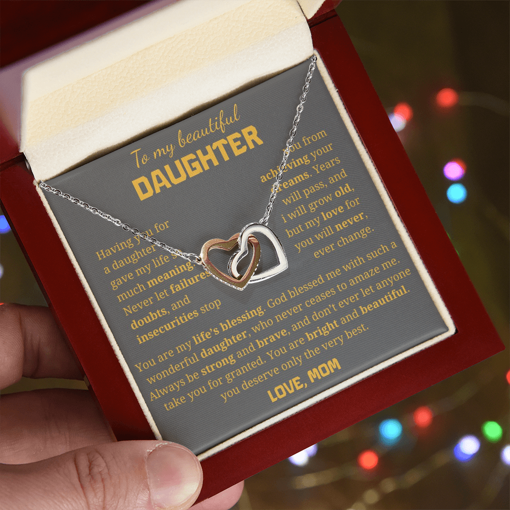 To My Beautiful Daughter Interlocking Hearts Necklace