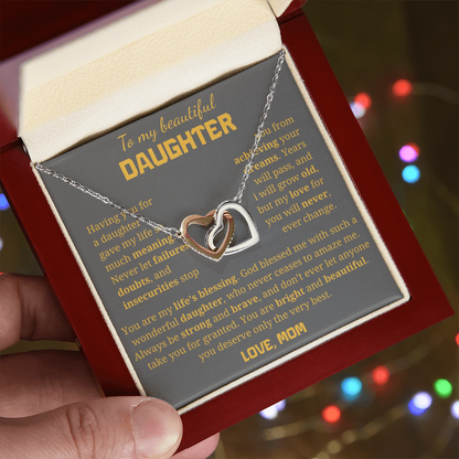 To My Beautiful Daughter Interlocking Hearts Necklace