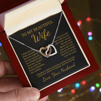 To My Beautiful Wife Interlocking Hearts Necklace