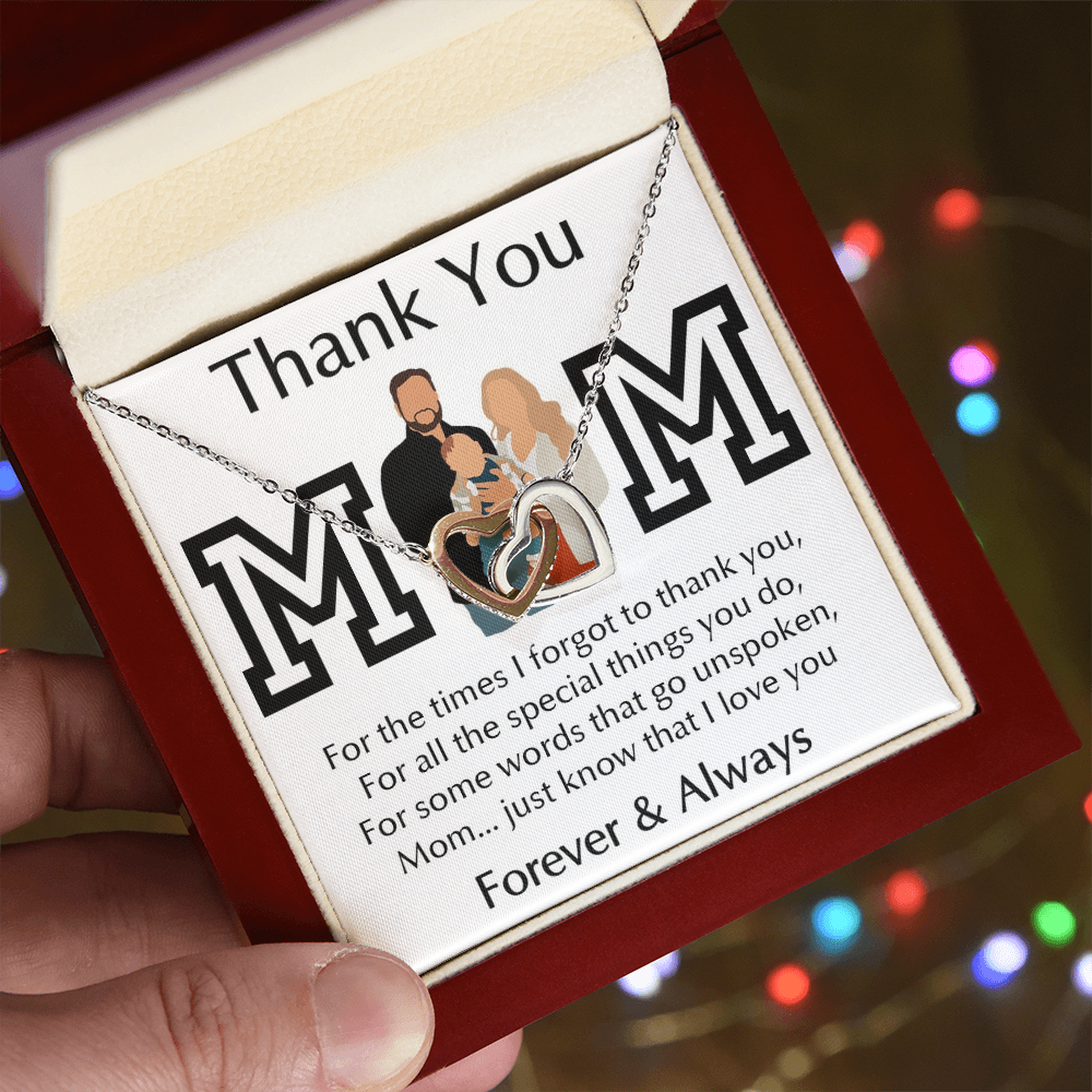 Thank You Mom Interlocking Hearts Necklace