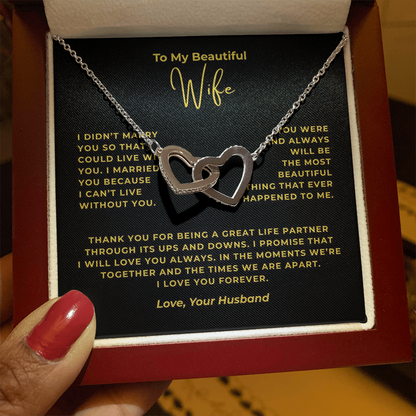 To My Beautiful Wife Interlocking Hearts Necklace