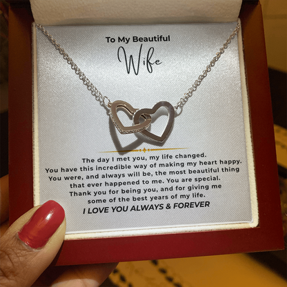 To My Beautiful Wife Interlocking Hearts Necklace