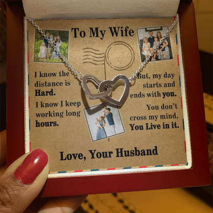 To My Wife Interlocking Hearts Necklace With 3 Photos