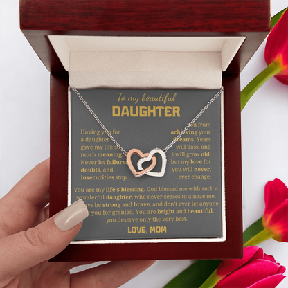 To My Beautiful Daughter Interlocking Hearts Necklace