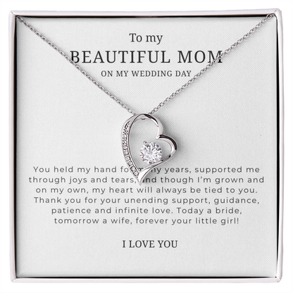 To My Beautiful Mom On My Wedding Day Interlocking Hearts Necklace