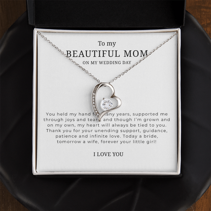 To My Beautiful Mom On My Wedding Day Interlocking Hearts Necklace