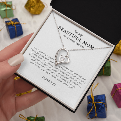 To My Beautiful Mom On My Wedding Day Interlocking Hearts Necklace