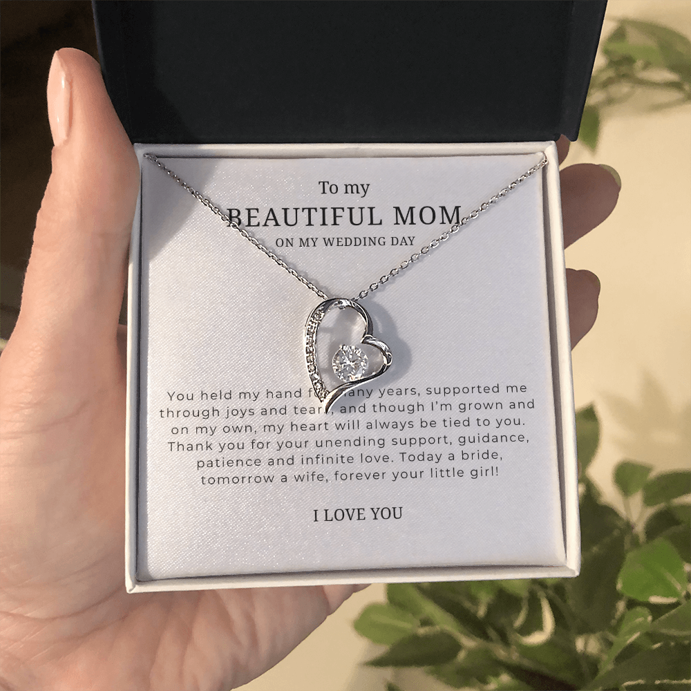 To My Beautiful Mom On My Wedding Day Interlocking Hearts Necklace