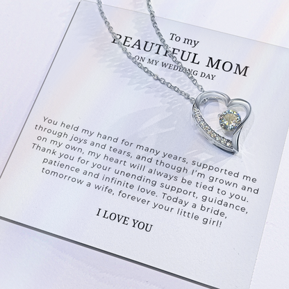 To My Beautiful Mom On My Wedding Day Interlocking Hearts Necklace