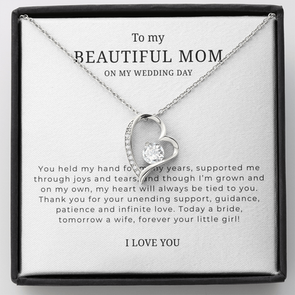 To My Beautiful Mom On My Wedding Day Interlocking Hearts Necklace