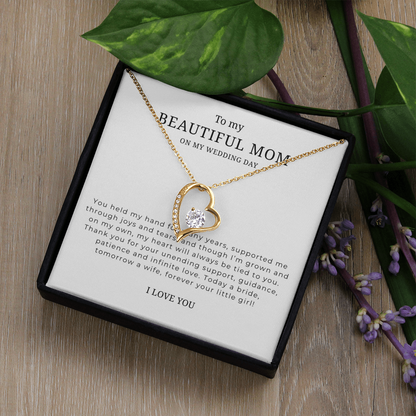 To My Beautiful Mom On My Wedding Day Interlocking Hearts Necklace