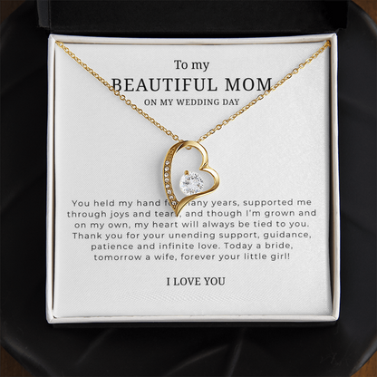 To My Beautiful Mom On My Wedding Day Interlocking Hearts Necklace