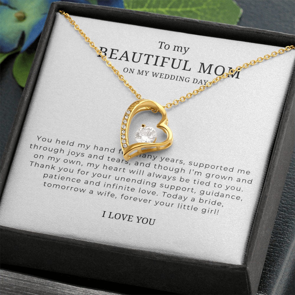 To My Beautiful Mom On My Wedding Day Interlocking Hearts Necklace