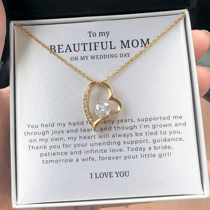 To My Beautiful Mom On My Wedding Day Interlocking Hearts Necklace