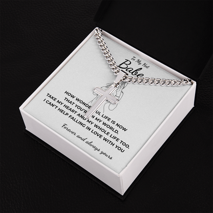 Personalized To My Hot Babe Cross with Cuban Link Chain