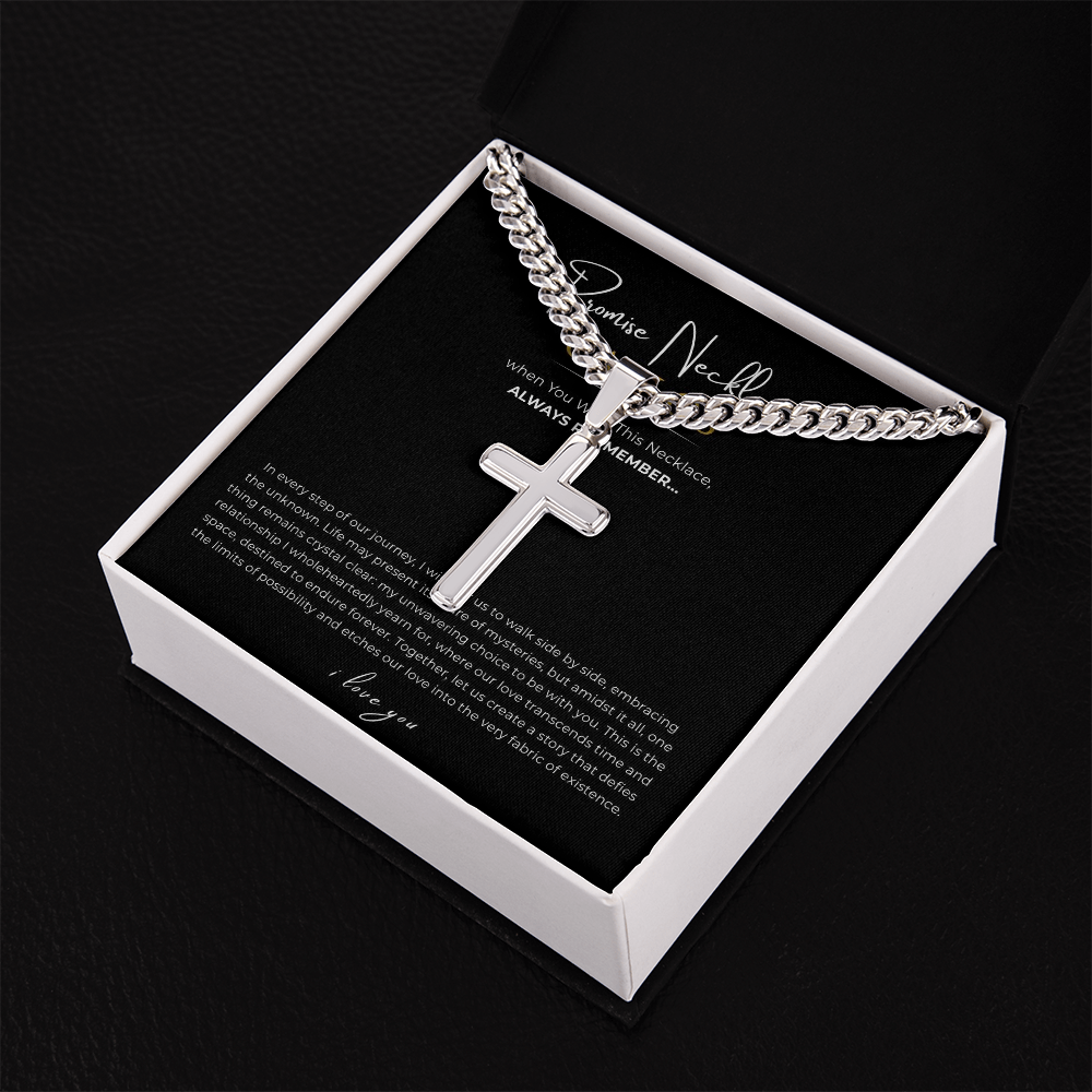 Personalized Promise Necklace Cross with Cuban Link Chain