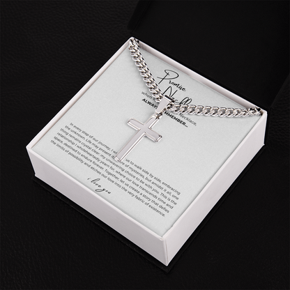 Personalized Promise Necklace Cross with Cuban Link Chain