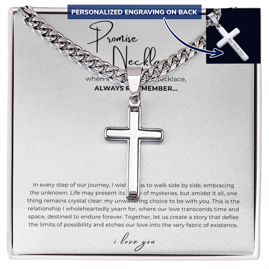 Personalized Promise Necklace Cross with Cuban Link Chain