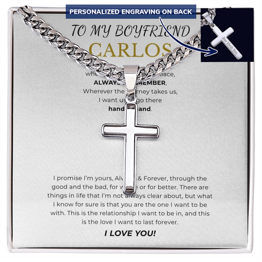 Personalized To My Boyfriend Cross with Cuban Link Chain