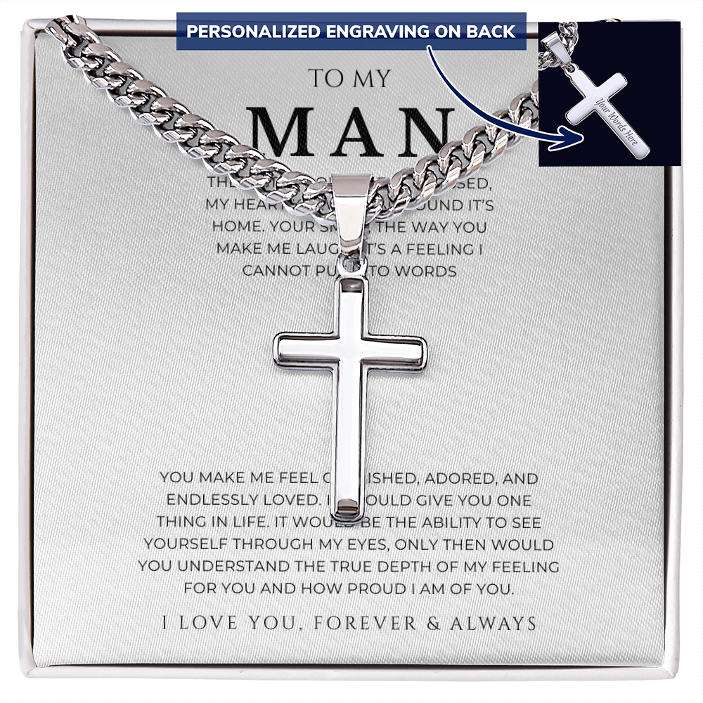 Personalized To My Man Cross with Cuban Link Chain
