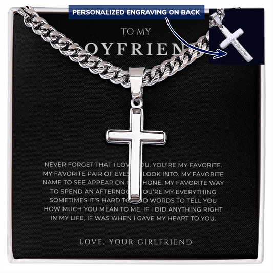 Personalized To My Boyfriend Cross with Cuban Link Chain