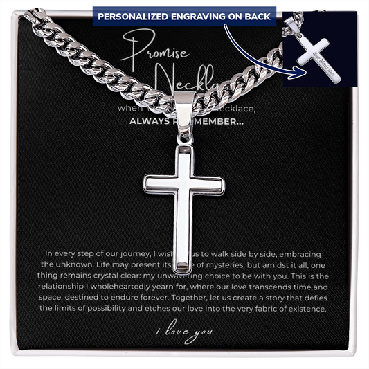 Personalized Promise Necklace Cross with Cuban Link Chain