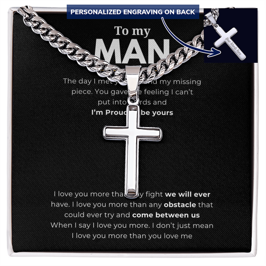 Personalized To My Man Cross with Cuban Link Chain