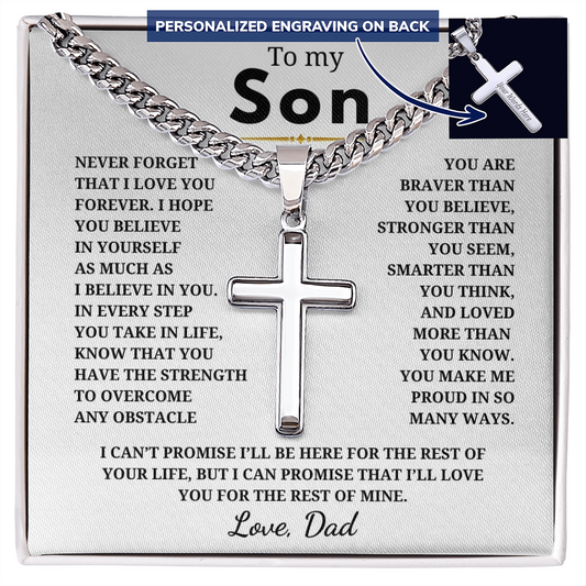 Personalized To My Son Cross with Cuban Link Chain