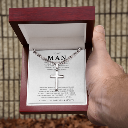 Personalized To My Man Cross with Cuban Link Chain