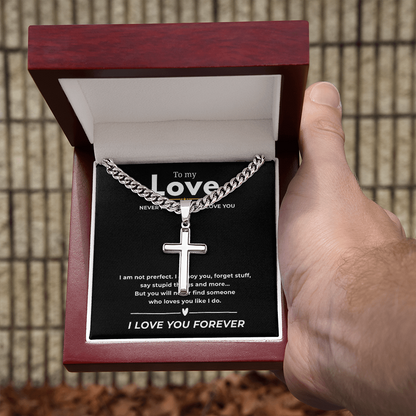 Personalized To My Love Cross with Cuban Link Chain