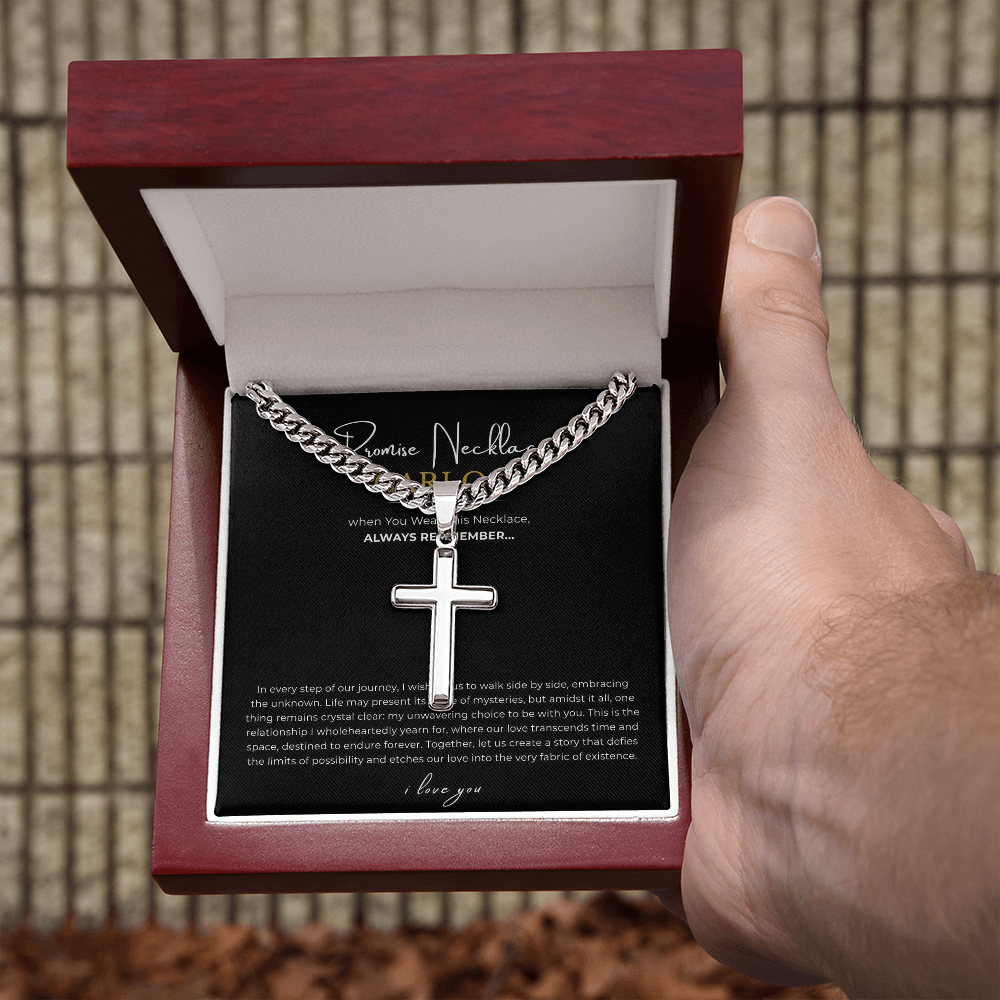 Personalized Promise Necklace Cross with Cuban Link Chain