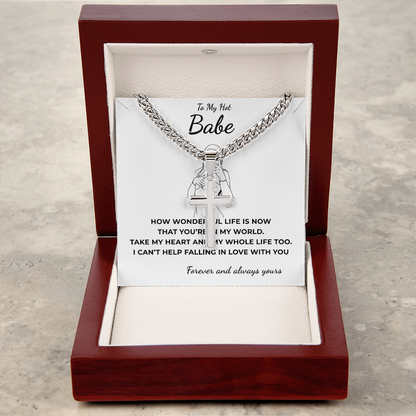 Personalized To My Hot Babe Cross with Cuban Link Chain