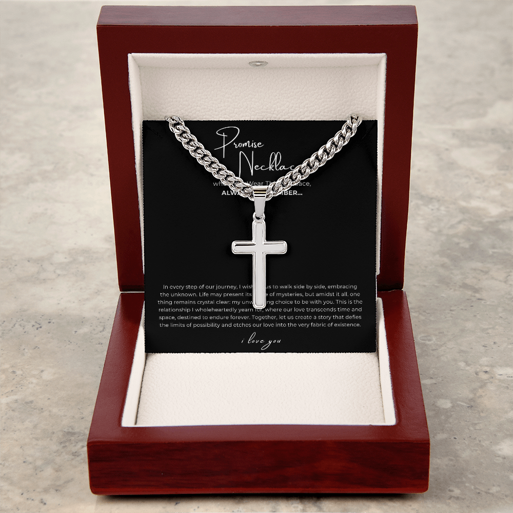 Personalized Promise Necklace Cross with Cuban Link Chain