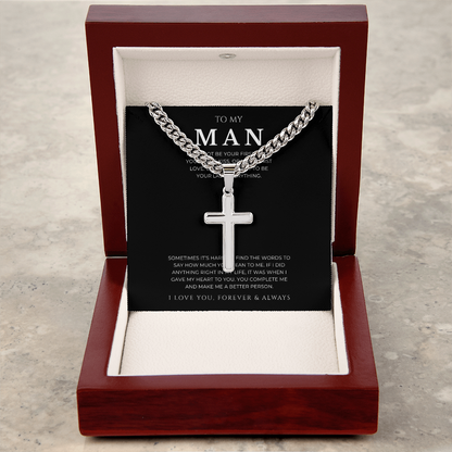 Personalized To My Man Cross with Cuban Link Chain