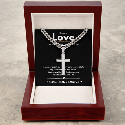 Personalized To My Love Cross with Cuban Link Chain