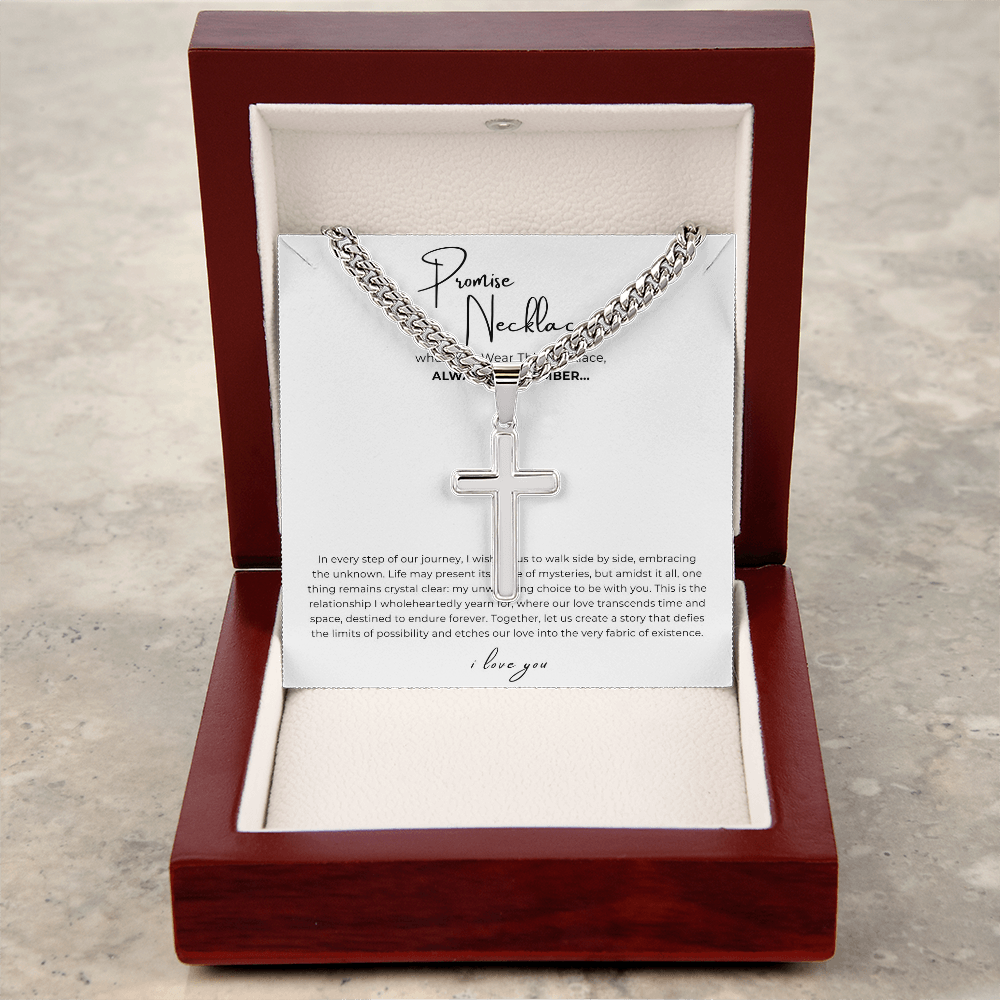 Personalized Promise Necklace Cross with Cuban Link Chain