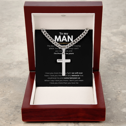 Personalized To My Man Cross with Cuban Link Chain
