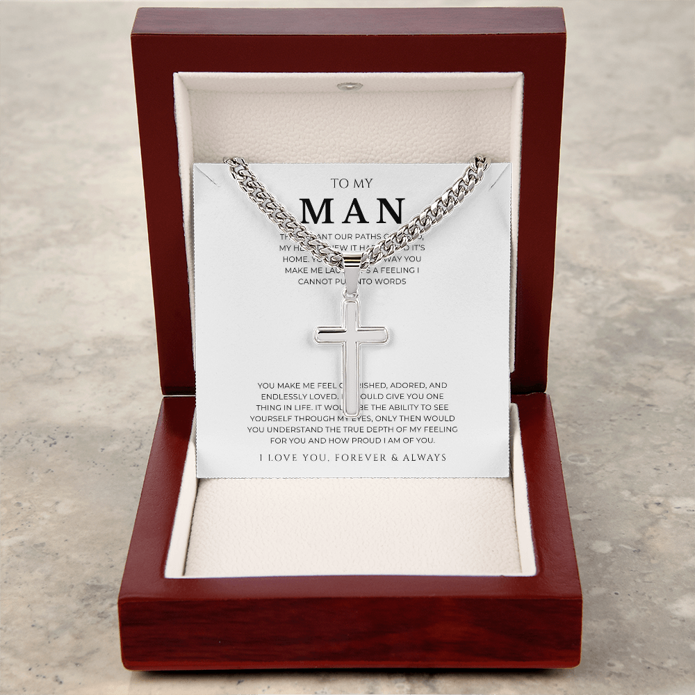 Personalized To My Man Cross with Cuban Link Chain