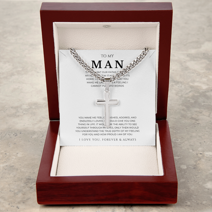 Personalized To My Man Cross with Cuban Link Chain