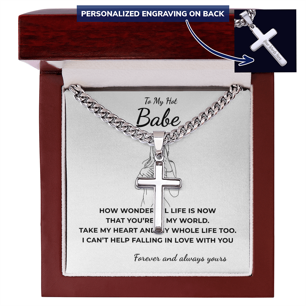 Personalized To My Hot Babe Cross with Cuban Link Chain