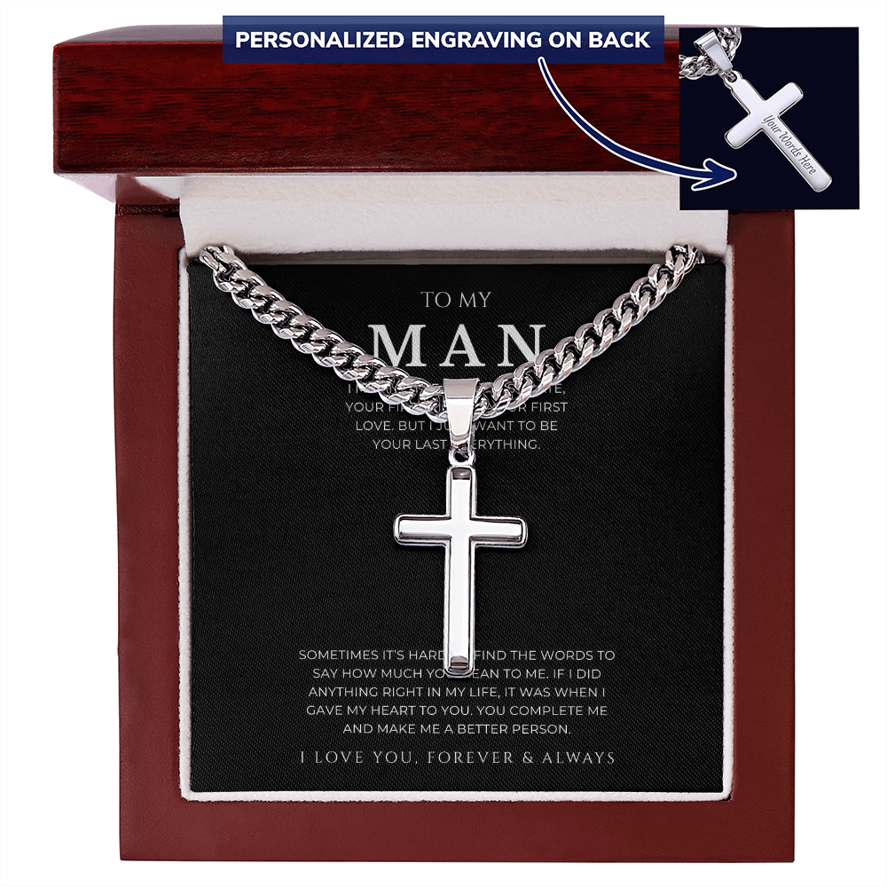 Personalized To My Man Cross with Cuban Link Chain