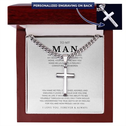 Personalized To My Man Cross with Cuban Link Chain