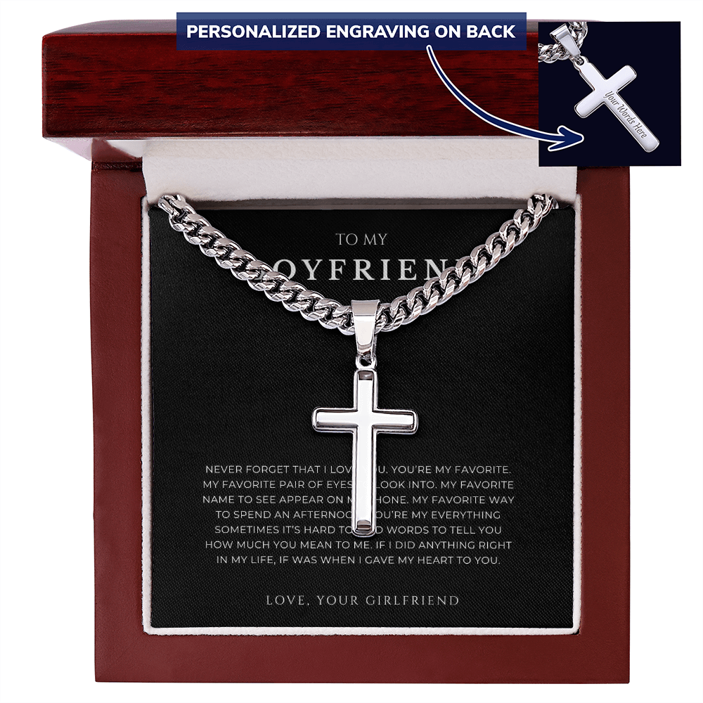 Personalized To My Boyfriend Cross with Cuban Link Chain