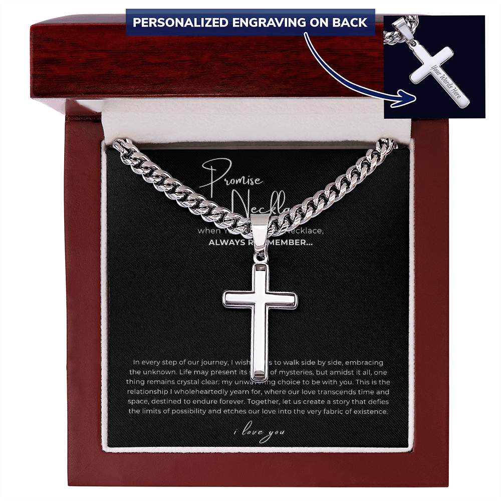 Personalized Promise Necklace Cross with Cuban Link Chain