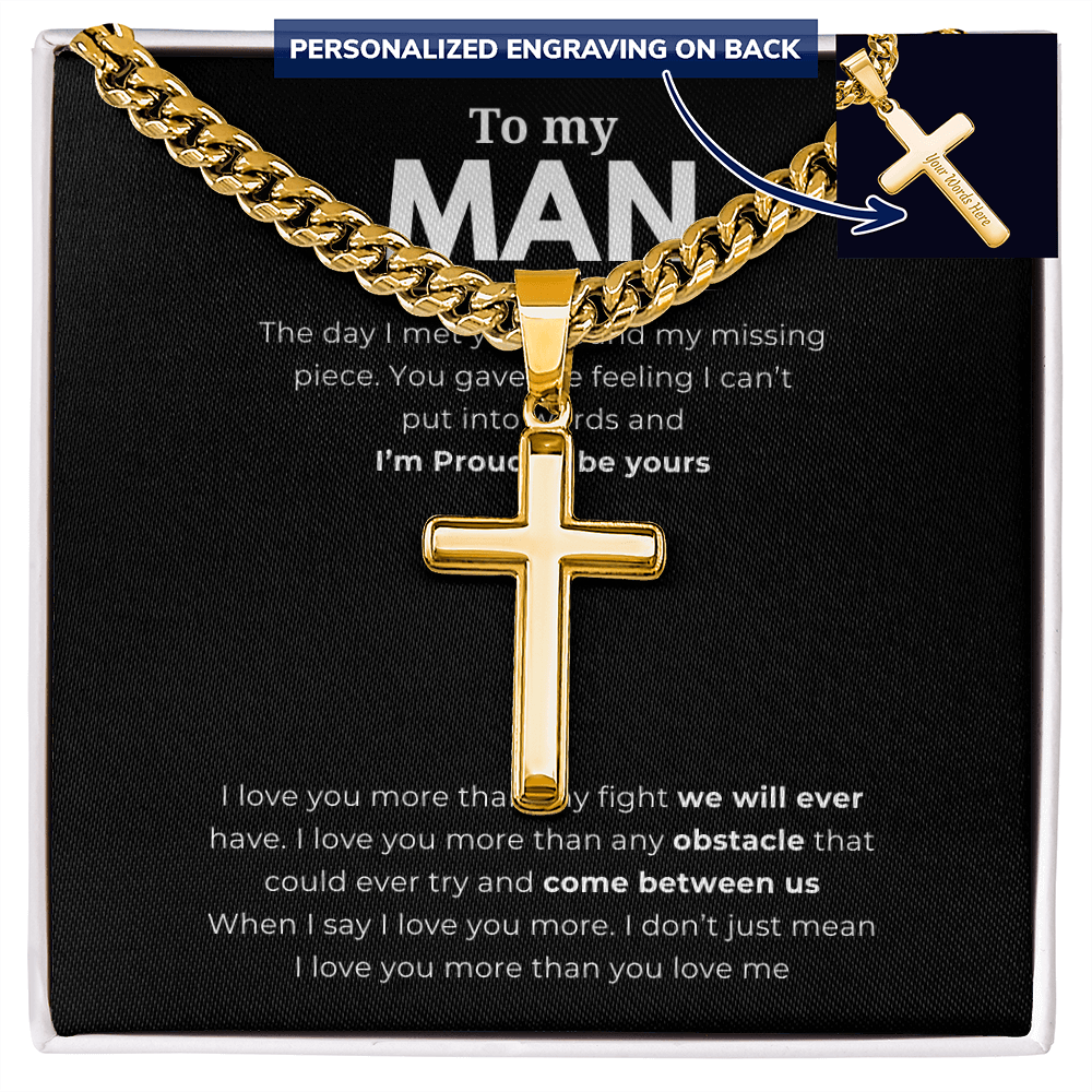 Personalized To My Man Cross with Cuban Link Chain