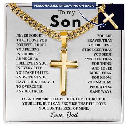 Personalized To My Son Cross with Cuban Link Chain