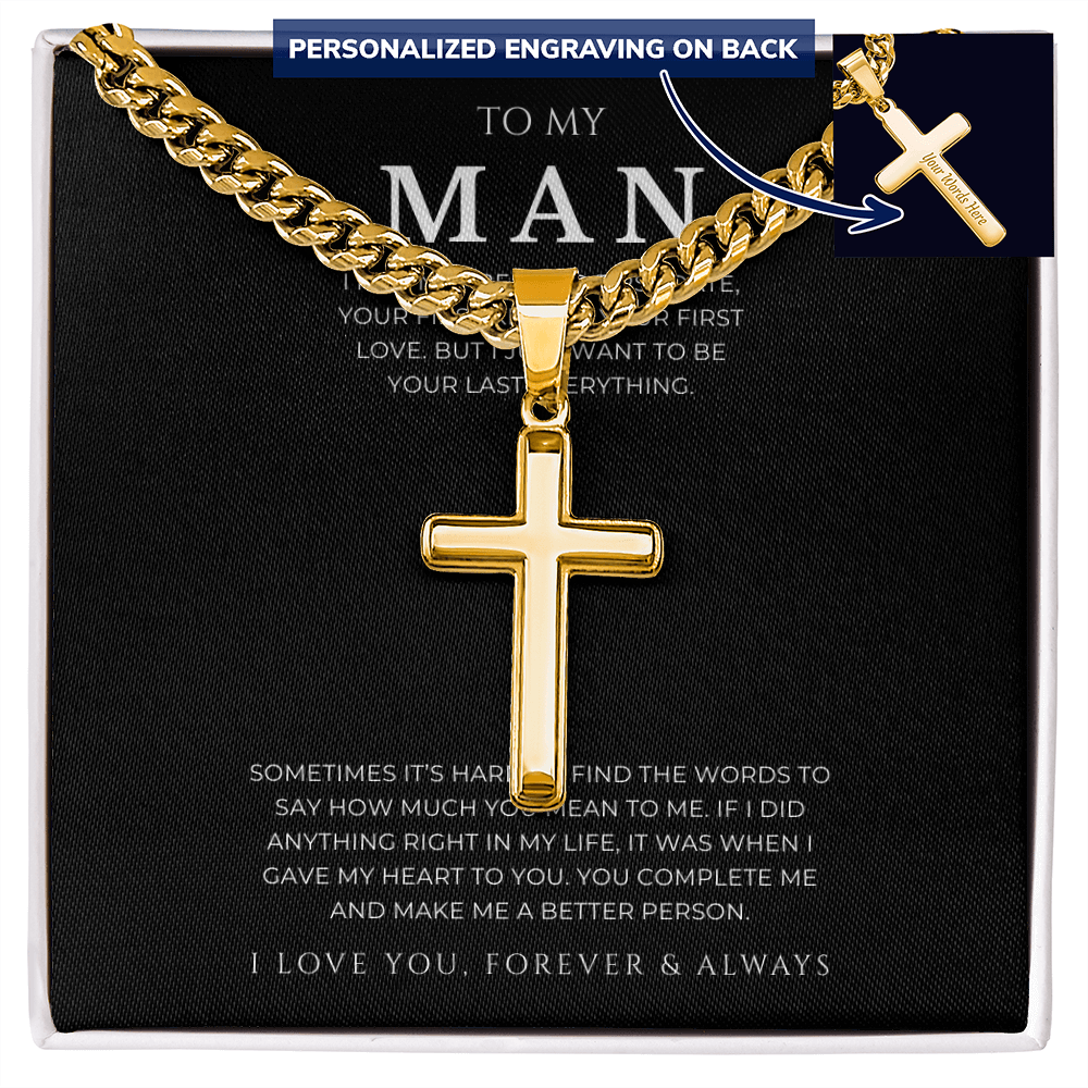 Personalized To My Man Cross with Cuban Link Chain
